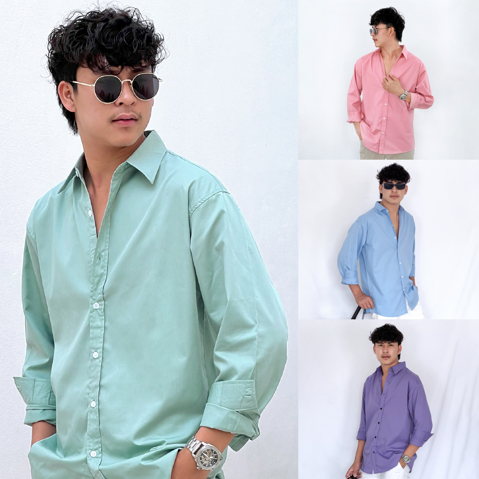 Fomo-เชิ้ตแขนยาว สีพาสเทล เสื้อเชิ้ตสีพาสเทล เสื้อสีพาสเทล