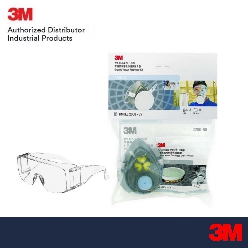 แว่นนิรภัย 3M รุ่น Tour-Guard เลนส์ใส และ 3M 3200-55 พร้อมตลับกรอง