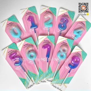 เทียนวันเกิด เทียนตัวเลขแบบไล่สี เทียนกลิตเตอร์ เทียนปักเค้ก เทียนเลขฉลองครบรอบสีชมพูฟ้า สีม่วงฟ้า