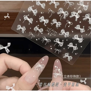 C3.สติ๊กเกอร์โบว์ตกแต่งเล็บ โบว์เจ้าสาว สวยมากมีกาวในตัวแปะได้เลย มีทั้งแบบธรรมดา แบบติดเพชรสำเรฺ็จ แบบติดมุกสำเร็จ [FF]