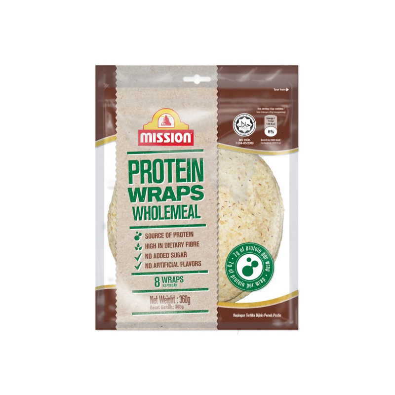 Mission Protein wraps wholmeal 8 wraps แผ่นแป้งแร็บ โปรตีน fl