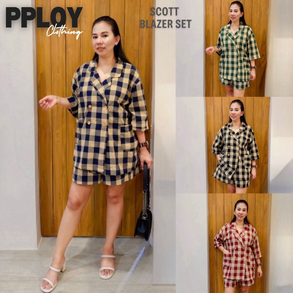 [ ส่งฟรี ชุดเซ็ต 🔥 ]  Pploy Clothing เสื้อคอปกแขนสั้น + กางเกงขาสั้น เอวสม๊อค พลัสไซส์ Plussize