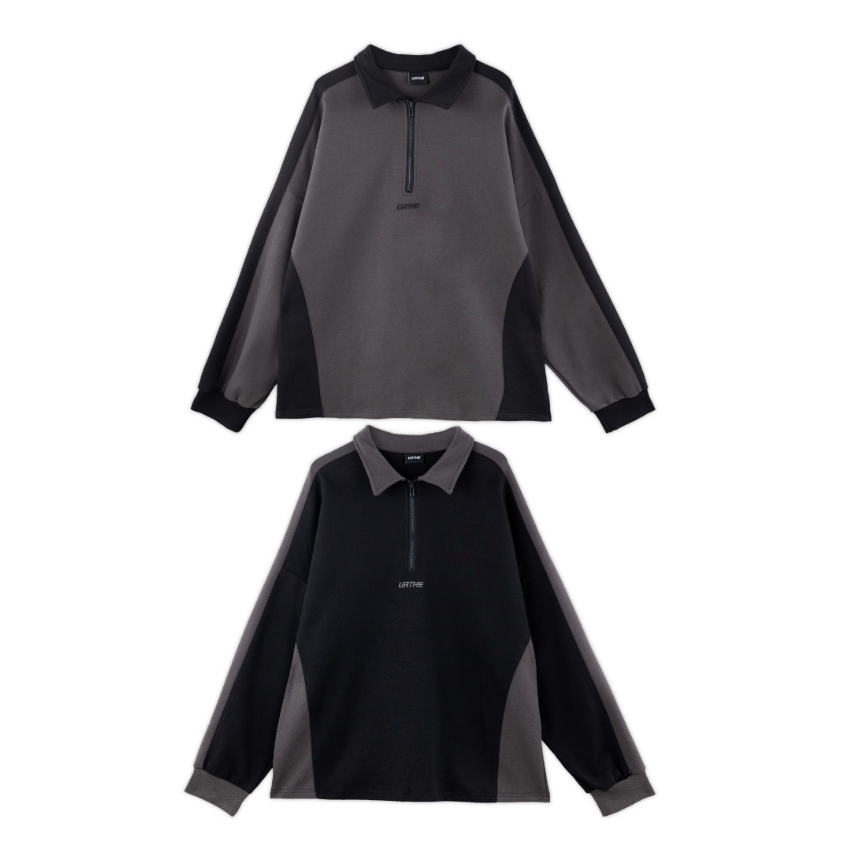 URTHE - เสื้อโปโล Oversized เเขนยาว รุ่น POLO ZIP SWEATER