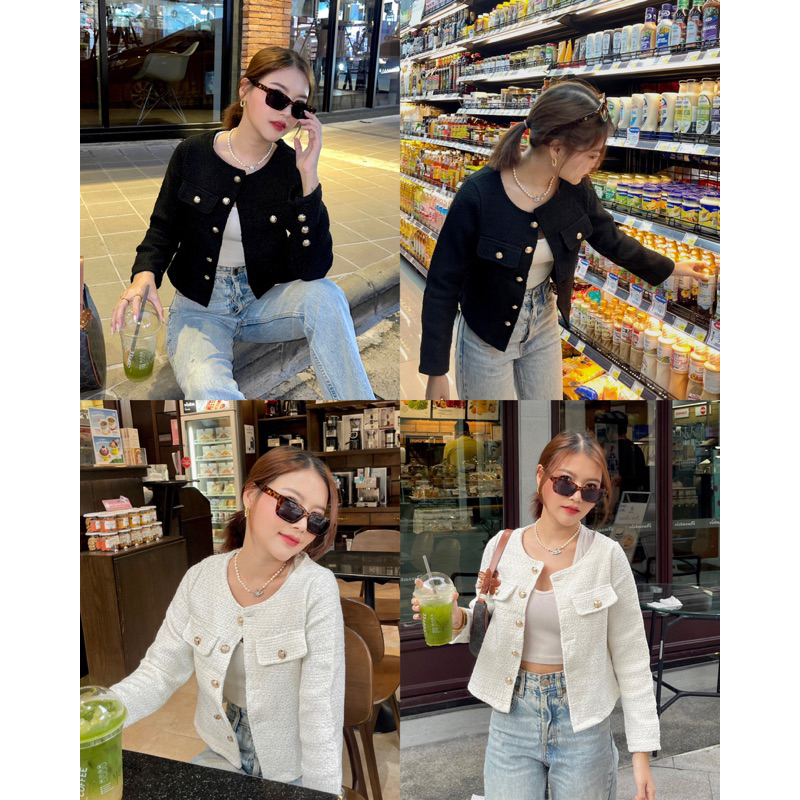 M46-blazer เบเซอร์เสื้อแขนยาวผ้าทวิต คอกลมกระดุมทอง ตัวผ้าดีมาก
