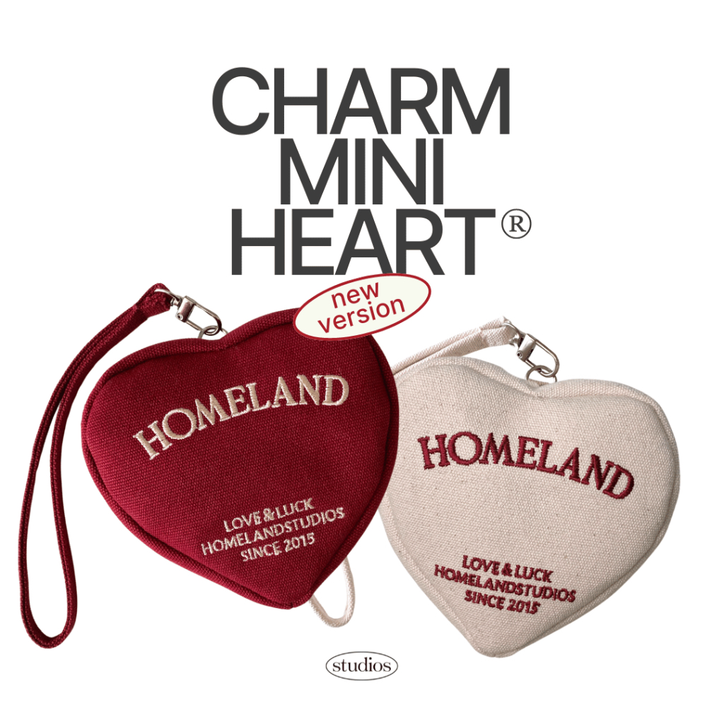 HOMELAND - กระเป๋าหัวใจ ♡ mini Heart Charm ผ้าแคนวาส ห้อยได้ สีแดง/สีครีม