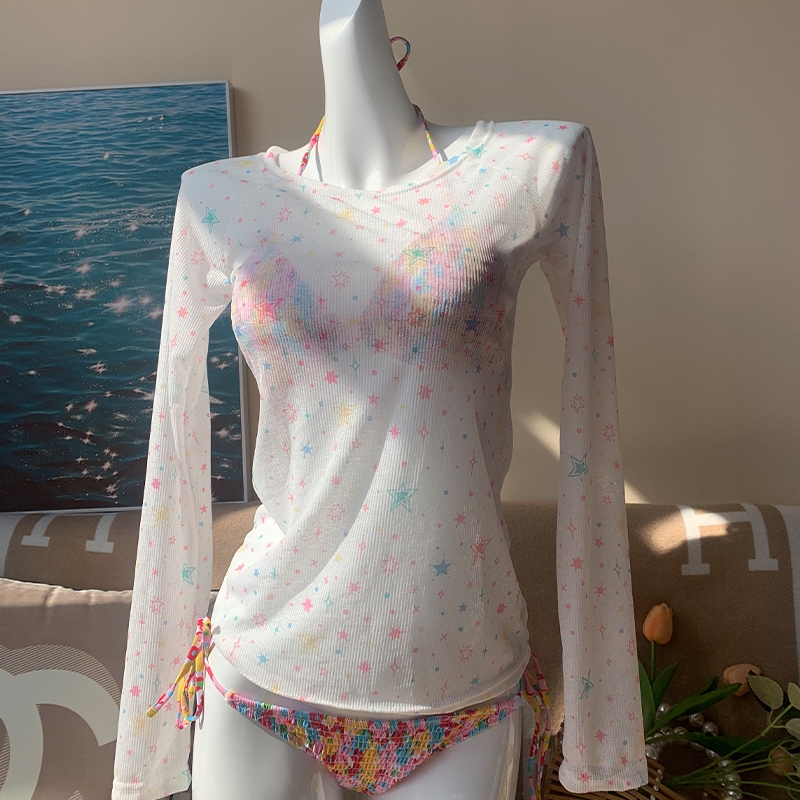 swim girlชุดว่ายน้ําลายดอกไม้ บิกินี่ bikini ทูพีช เหมาะสำหรับสาวเซ็กซี่ ผ้าอัดพลีทเกรดพรีเมี่ยม#0144 - รูปที่ 4