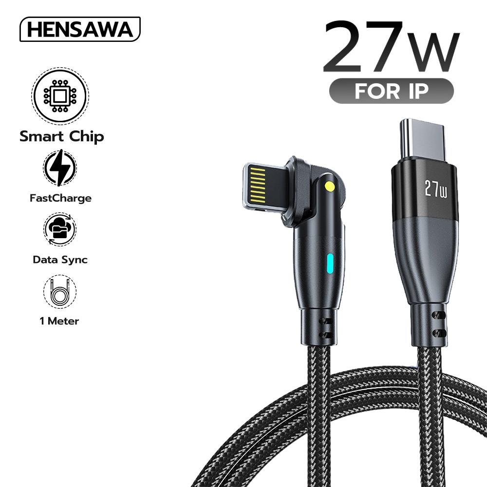Hensawa สายชาร์จเร็ว 180° PD 27W Type-C to L For ip รุ่น US3092 สายถัก Gaming Charging Cable สายชาร์จเกมมิ่ง & Sync