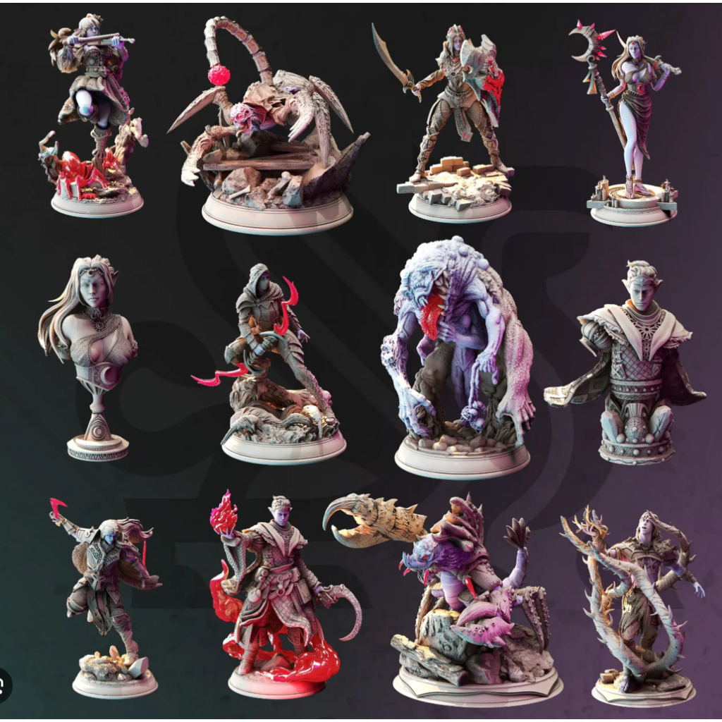 DnD Miniature I ชุดดาร์กเอลฟ์แห่งผืนป่า - โมเดลบอร์ดเกม (งานเรซิ่นสีเทา ยังไม่ลงสี) ฐาน 1 นิ้ว