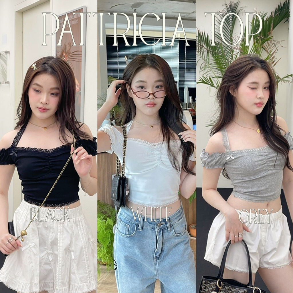 Choosedress A1975 Pattricia Top เสื้อปาดไหล่ สายผ้าลูกไม้คล้องคอ