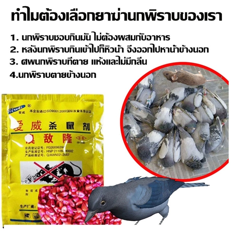 ปกป้องพืชผลและสวนผัก เหยื่อกำจัดนก500gบอกลาขี้ไก่ที่น่ารำคาญ กัวโน หนู ยาเบื่อนกยากำจัดนกพิราบยาฆ่านกยาเบื่อไก่ยาเบือหนู