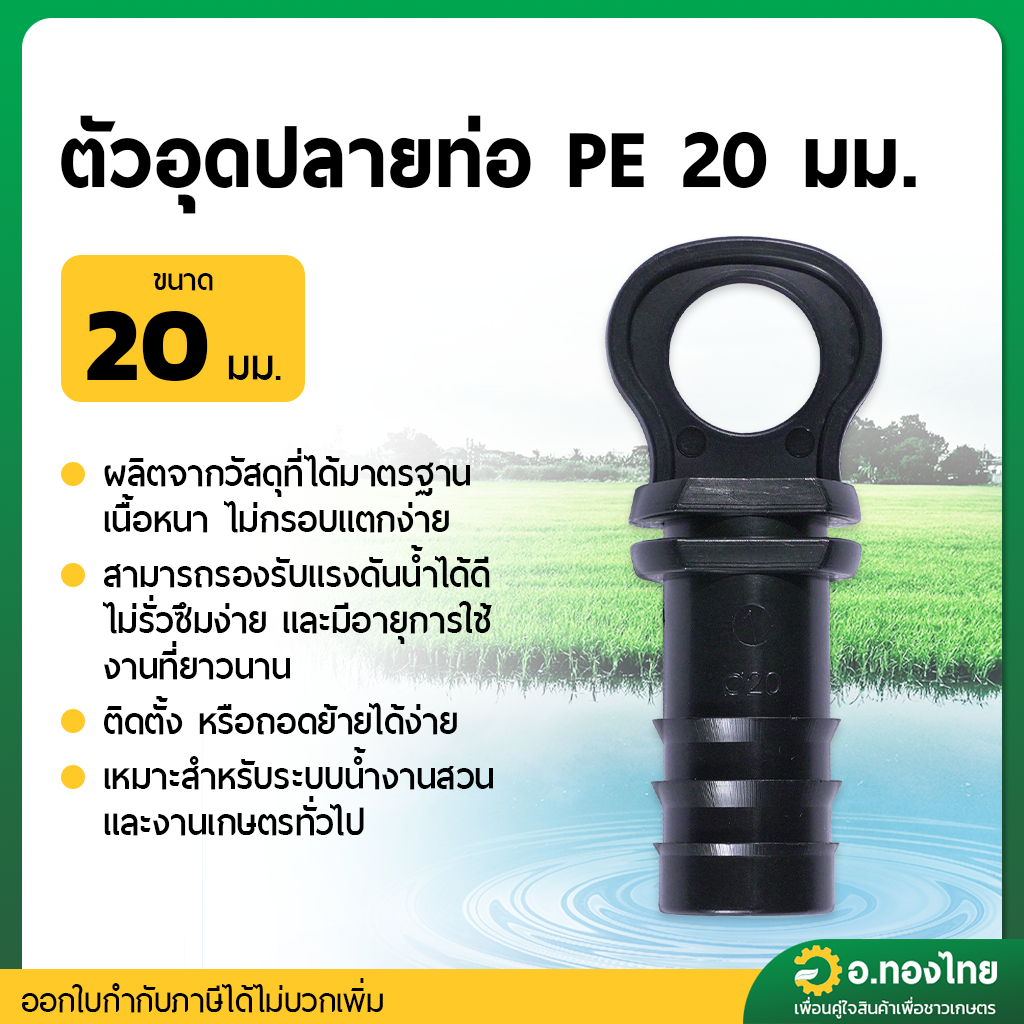ตัวอุดปลายท่อ PE ตัวปิดท่อพีอี 20 มิล แบบมีห่วง (10 ตัว)