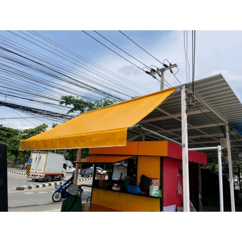 กันสาด ชักรอก ผ้าใบใยแก้ว ขนาด 3 เมตรมีขาค้ำ(ทำริ้วแจ้งในแชต)