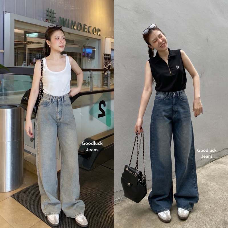 กางเกงยีนส์ทรงกระบอก เอวสูงรุ่น Vianne