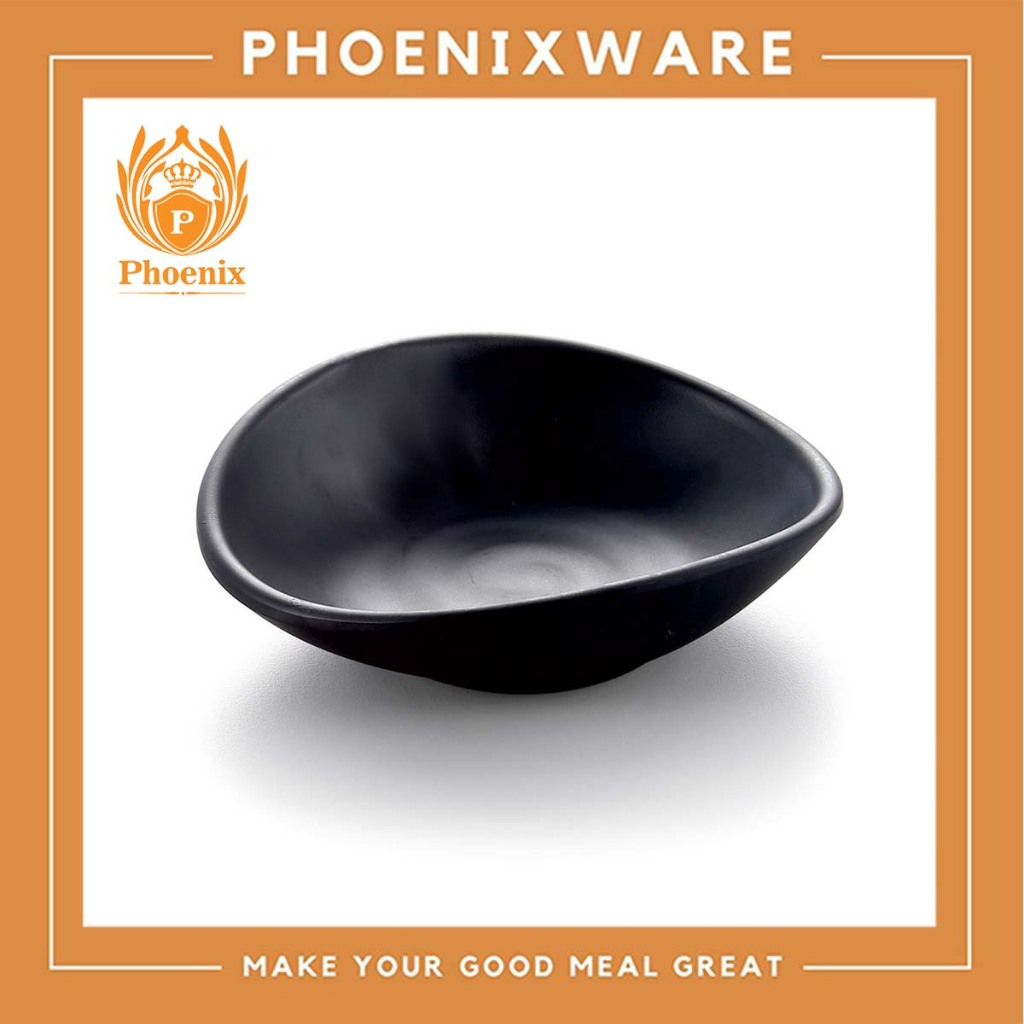 ถ้วยน้ำจิ้มรี ขอบเชิด 3.8นิ้ว (หนา) เมลามีน สีดำ Phoenix F174904