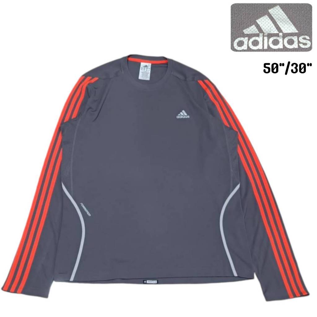 ADIDAS RESPONS FORMOTION LONG-SLEEVED SHIRT  เสื้อแขนยาว ผ้ากีฬา อดิดาส สีเทา 3 แถบสีส้ม ป้ายคอไซส์ 