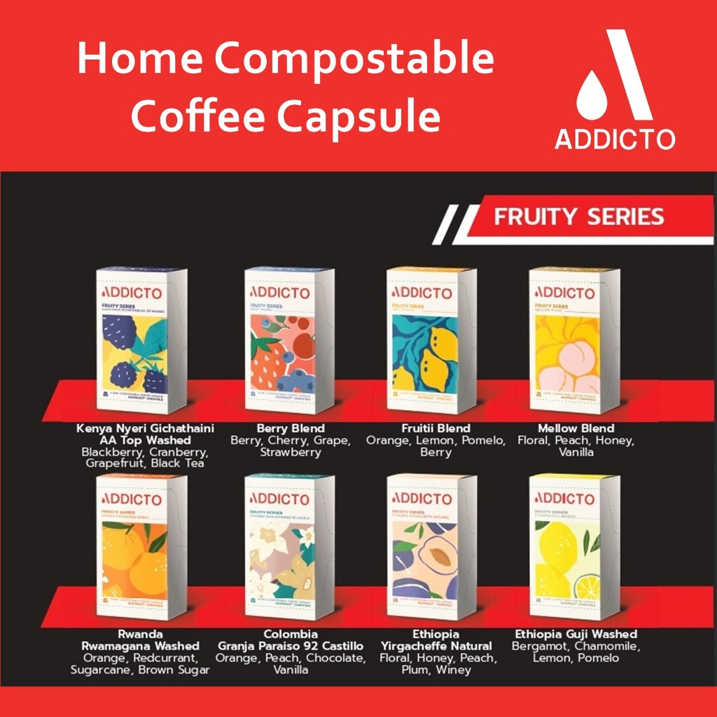 ADDICTO I Fruity Series I Home Compostable Coffee Capsule I แคปซูลกาแฟ ใช้กับเครื่อง Nespresso ได้ คั่วอ่อน
