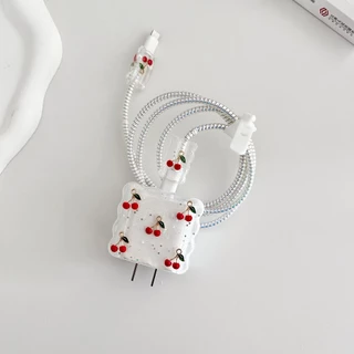 พร้อมส่งจากไทย ขอบหยักเชอรี่ ชุดพันสาย เคสหัวชาร์จ ลายการ์ตูน ตัวถนอมสาย USB 20w 18w 35W