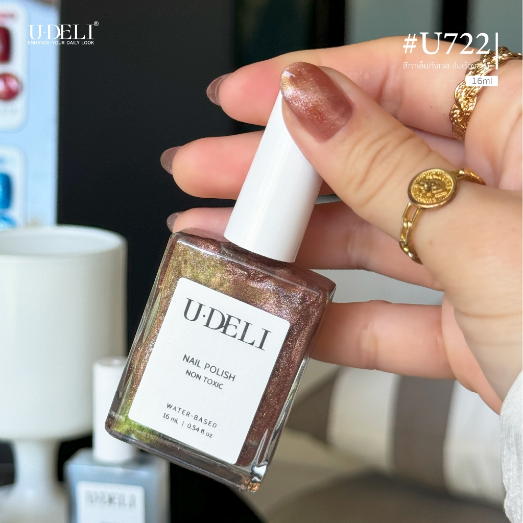 สีทาเล็บกึ่งเจล สีลูกแก้ว แคทอาย U-DELI U-722 (ไม่อบ) Sliver Metallic Cat Eye Vegan ใช้แม่เหล็ก