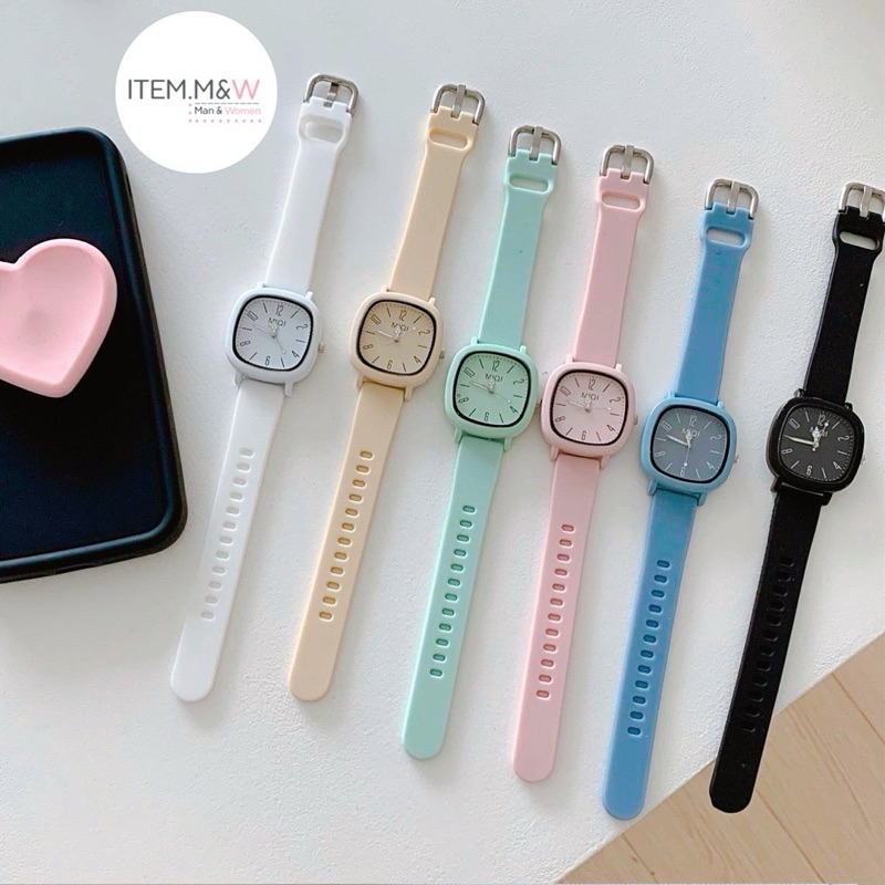 สินค้าใหม่‼️พร้อมส่ง❤️นาฬิกาข้อมือ สายซิลิโคน หน้าปัดเหลี่ยม มี 6 โทนสี งานน่ารัก💗