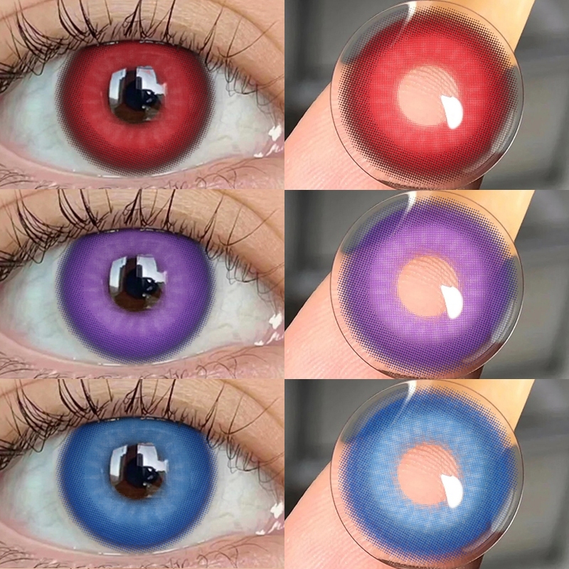 {COD}-Eyeshare Nebula คอนแทคเลนส์สีแดง/ม่วง/น้ำเงิน1คู่ 14.0 มม. เลนส์มินิคอสเพลย์ 1 คู่ ปริมาณน้ำ 3
