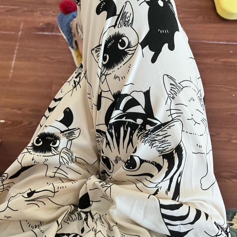 กางเกงขายาว เอวยางยืด Free size ลายน้องแมว ทาสแมวห้ามพลาด😺