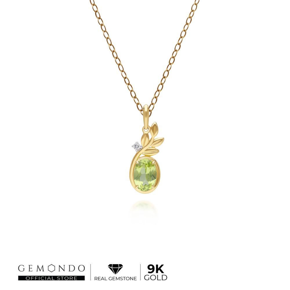 Gemondo จี้สร้อยคอทองคำ 9K ประดับเพอริดอทและโทแพซ ดีไซน์กิ่งใบมะกอก