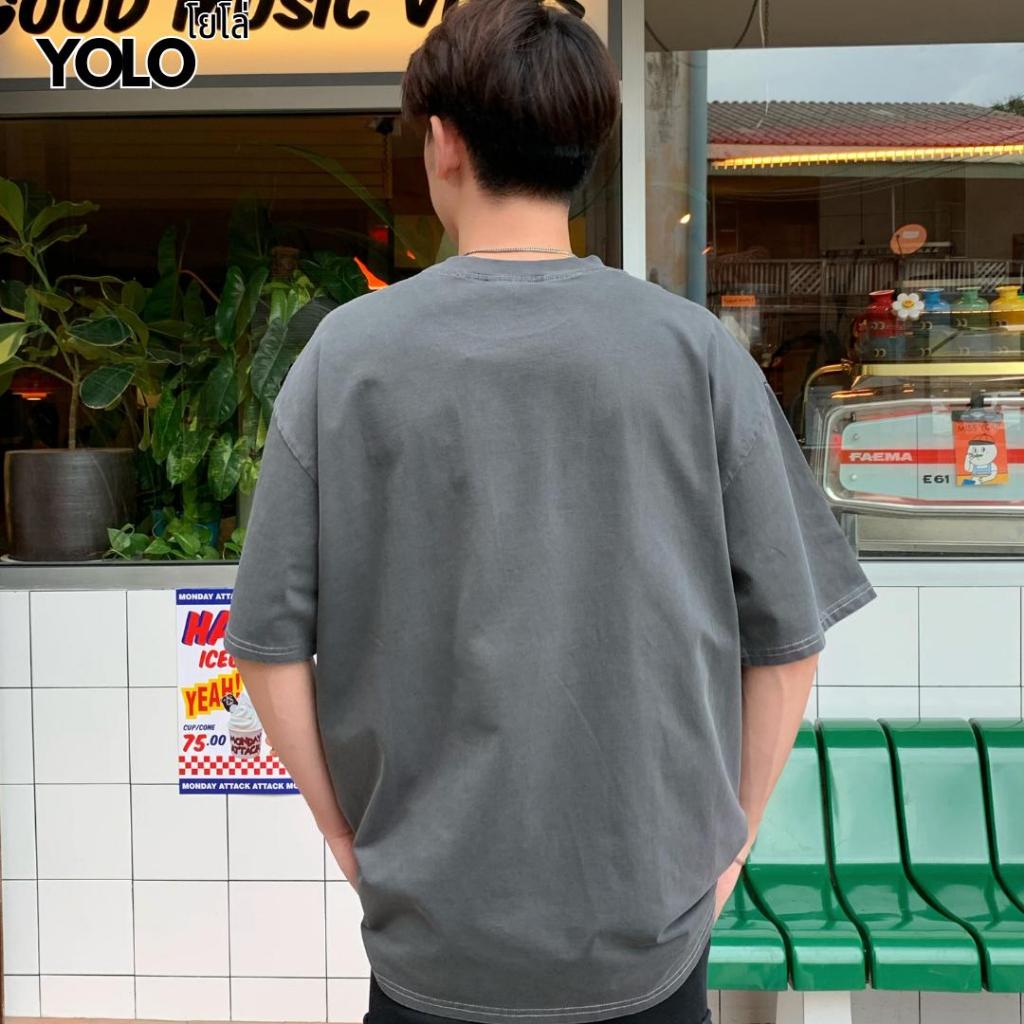 YOLO เสื้อยืด OVER SIZE เสื้อยืดโอเวอร์ไซส์ สีฟอก คอกลม เสื้อคอตตอน เสื้อยืดงานสกรีน แนวสตรีท YT2012 รูปที่ 6