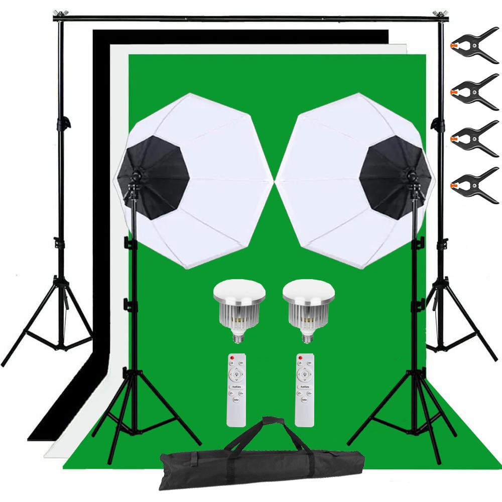 ไฟถ่ายรูป 85W/300W ไฟไลฟ์สด ไฟสตูดิโอ & ฉากถ่ายรูป 2x2m ผ้าฉากหลัง 2x3m Green Screen Photography Studio Lighting Kits
