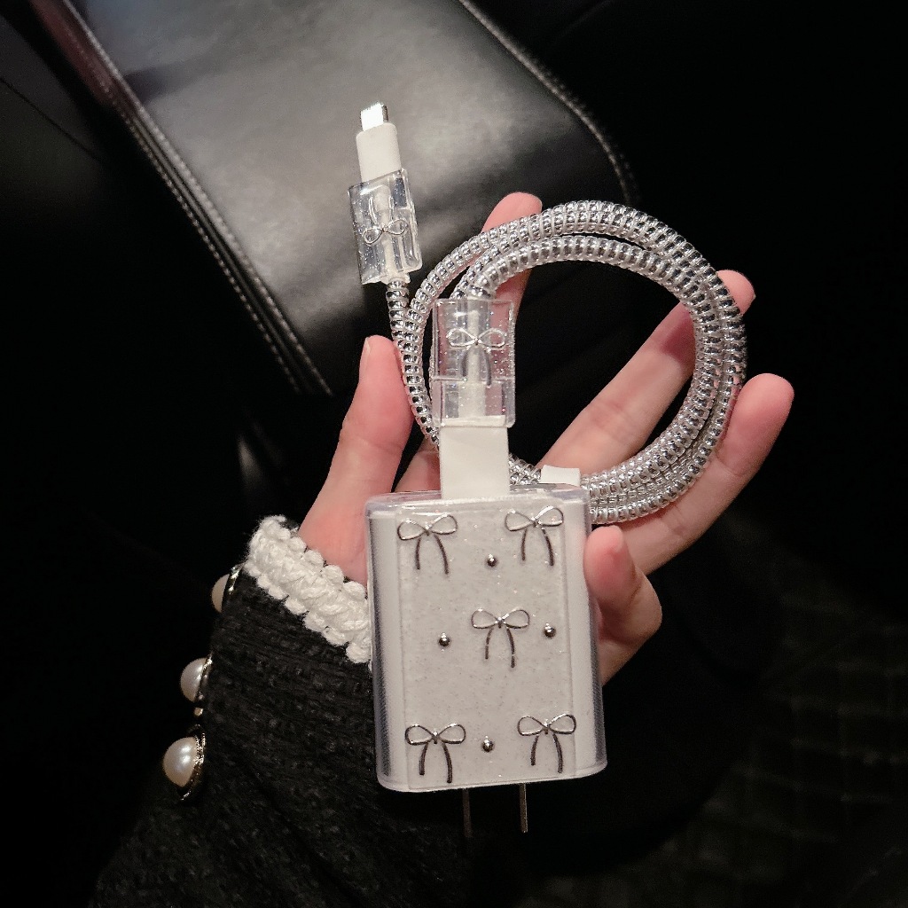 พร้อมส่งจากไทย โบว์เงิน ชุดพันสาย เคสหัวชาร์จ ลายการ์ตูน ตัวถนอมสาย USB oppo 80w 67w vivo33w 44w ถนอมสายชาร์จ - รูปที่ 5