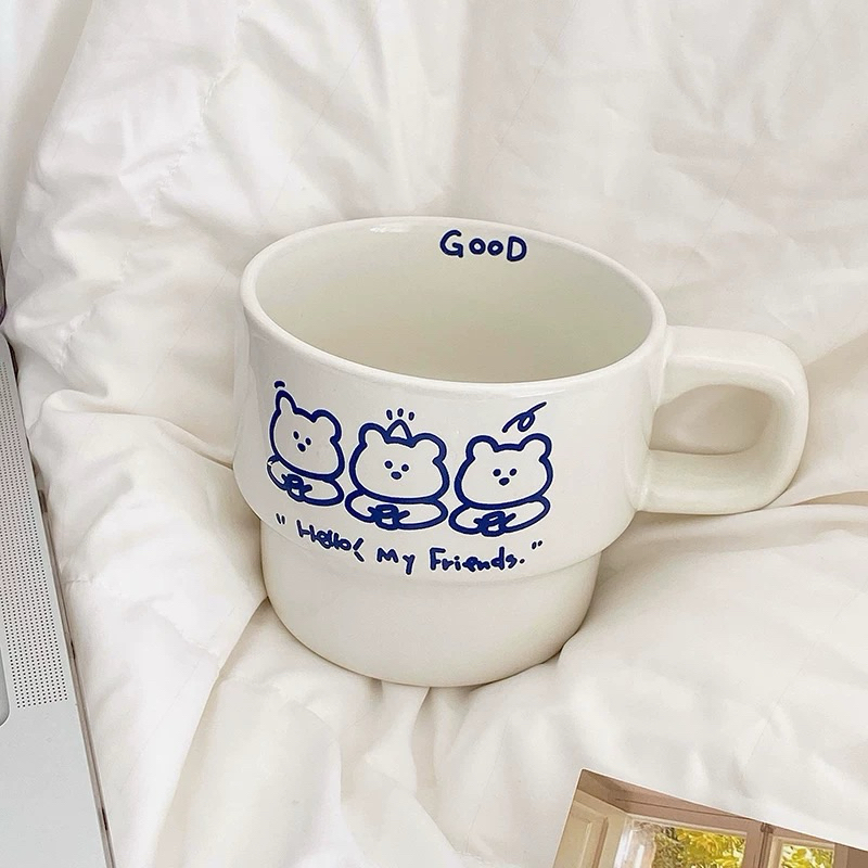 แก้วกาแฟ/แก้วน้ำ/ลายหมีน้ำแก้ว/เซรามิก/ความจุ 200-300ml/