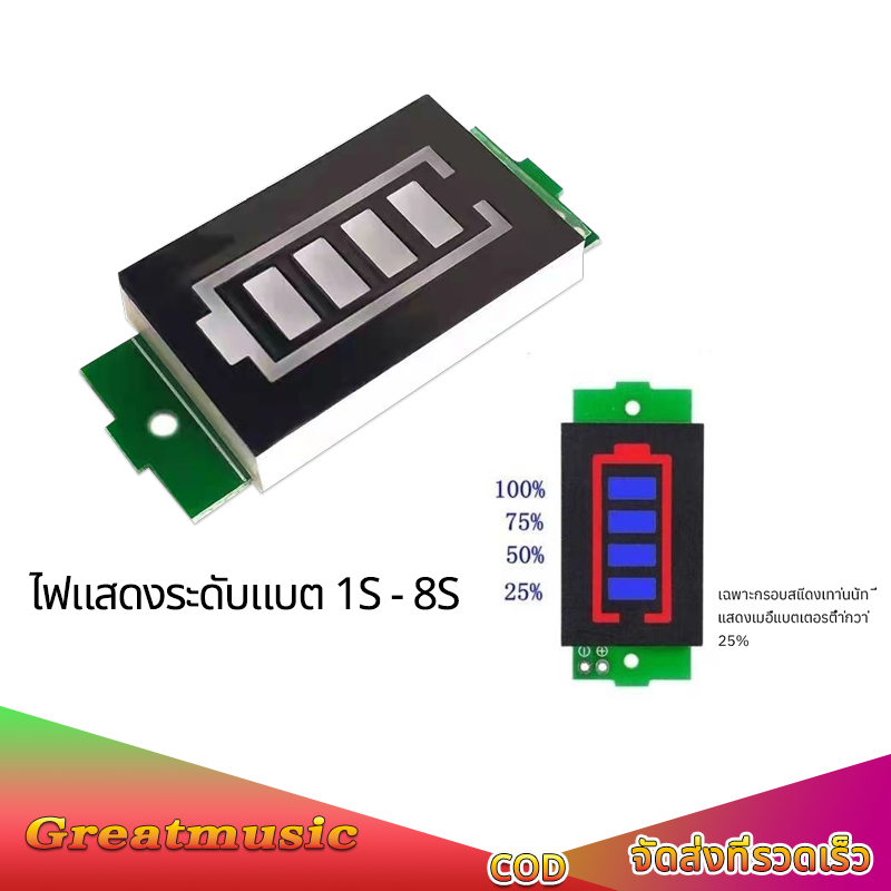 ไฟแสดงระดับแบต 1S - 8S วัดแบตลำโพงdiy แสดงสถานะแบตเตอรี่ลิเธียม ไฟสถานะแบต วัดโวลท์12v ไฟแสดงแบตเตอรี่21v