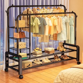 [รุ่นบาร์คู่] ราวตากผ้า  ราวแขวนผ้าบาร์คู่ พร้อมชั้นวางของ พ…