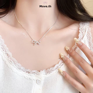 ในไทย-พร้อมส่ง✨สร้อยคอ จี้ประดับโบว์ สีเงิน น่ารักหวาน Insสไตล์เกาหลี สำหรับผู้หญิง เครื่องประดับแฟชั่น เหมาะกับของขวัญ-