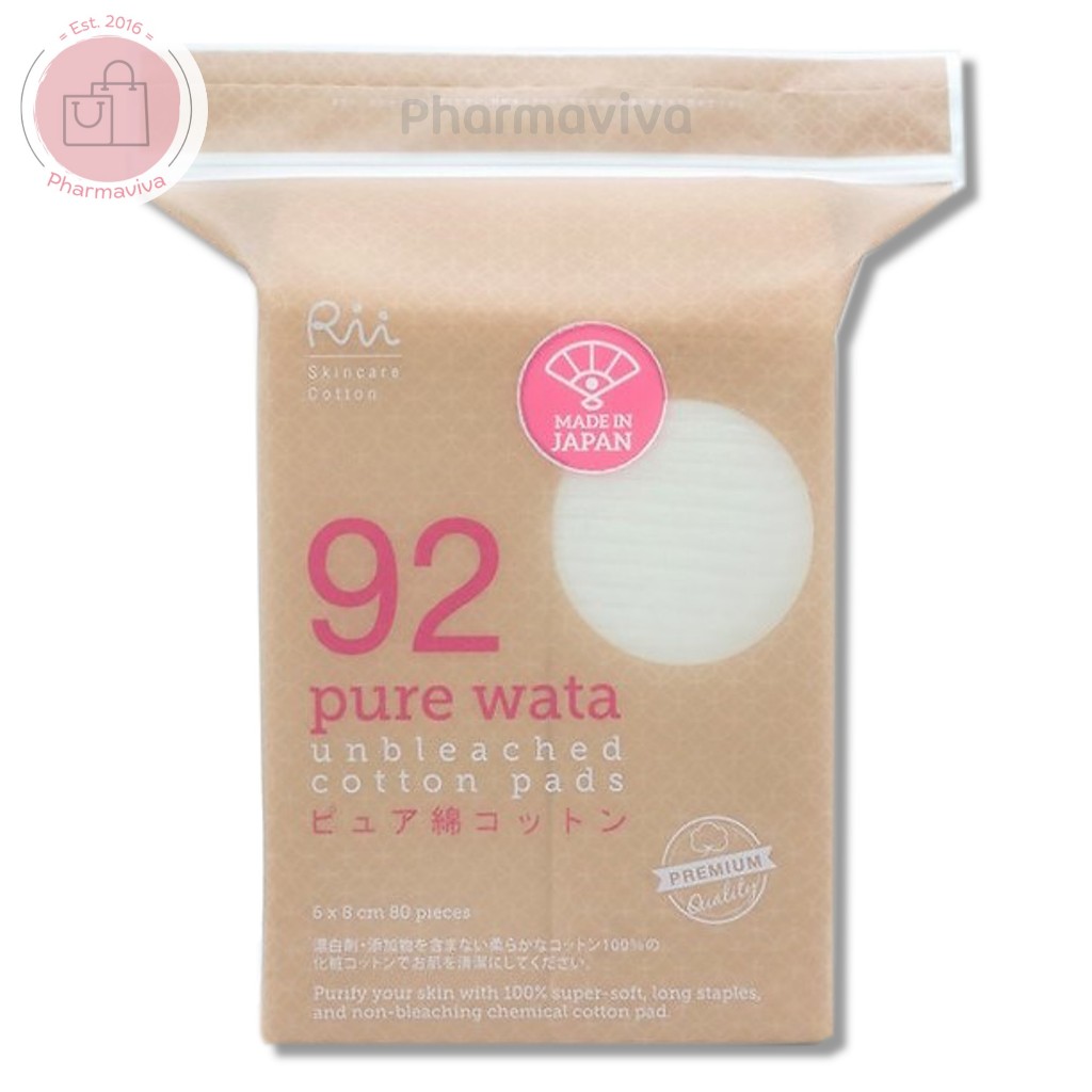 สำลีแผ่น Rii Pure Wata Unbleached Cotton Pads 80 แผ่น สำลีแผ่นริอิ เพียววาตะ ริอิเพียววาตะ สำลีไม่ฟอกสี สำลีริอิ ริอิ