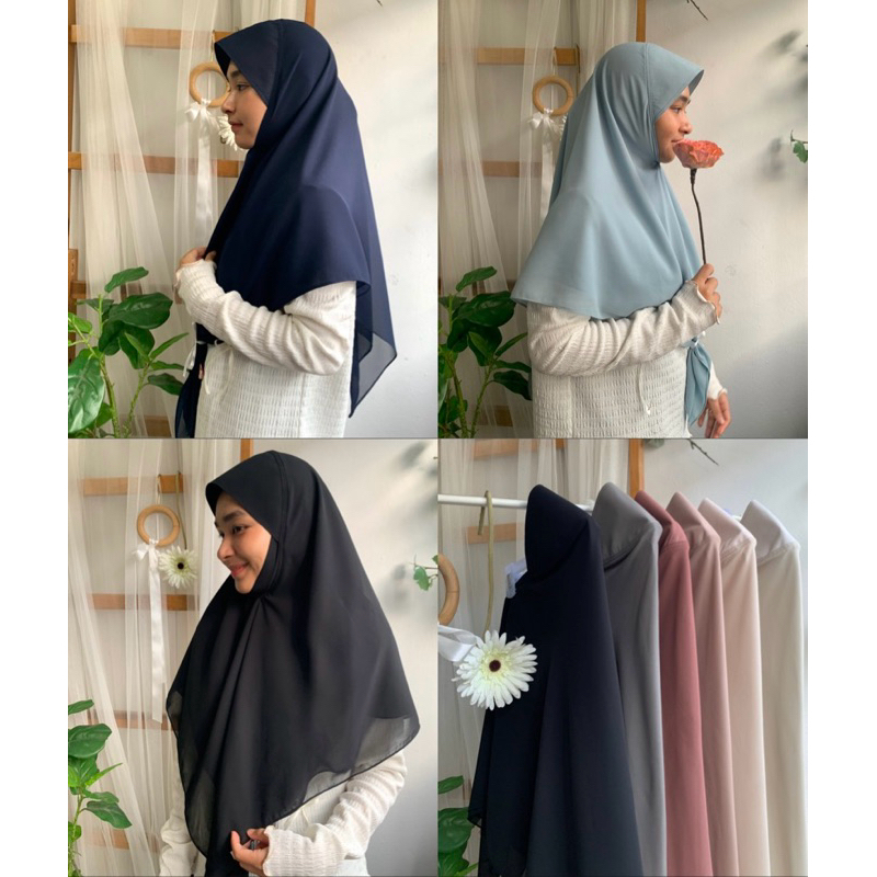 Simple hijab ฮิญาบ ผ้าชีฟองสวมสำเร็จ 2 ชั้น /ผูก+ผ่าหน้า ใบหมวกอัดผ้ากาว ทรงสามเหลี่ยม