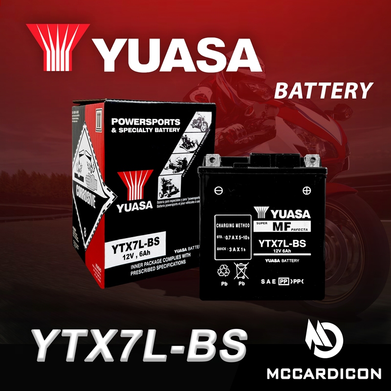 แบตเตอรี่แห้งแยกกรด ยัวซ่า (Yuasa) YTX7L-BS สำหรับ CBR250, CBR300, CRF250, D-Tracker, Vespa LX125