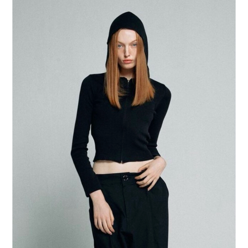 🎀 พร้อมส่ง / ของแท้ 🎀 Sculptor Silhouette Knit Zip-up Hoodie Black