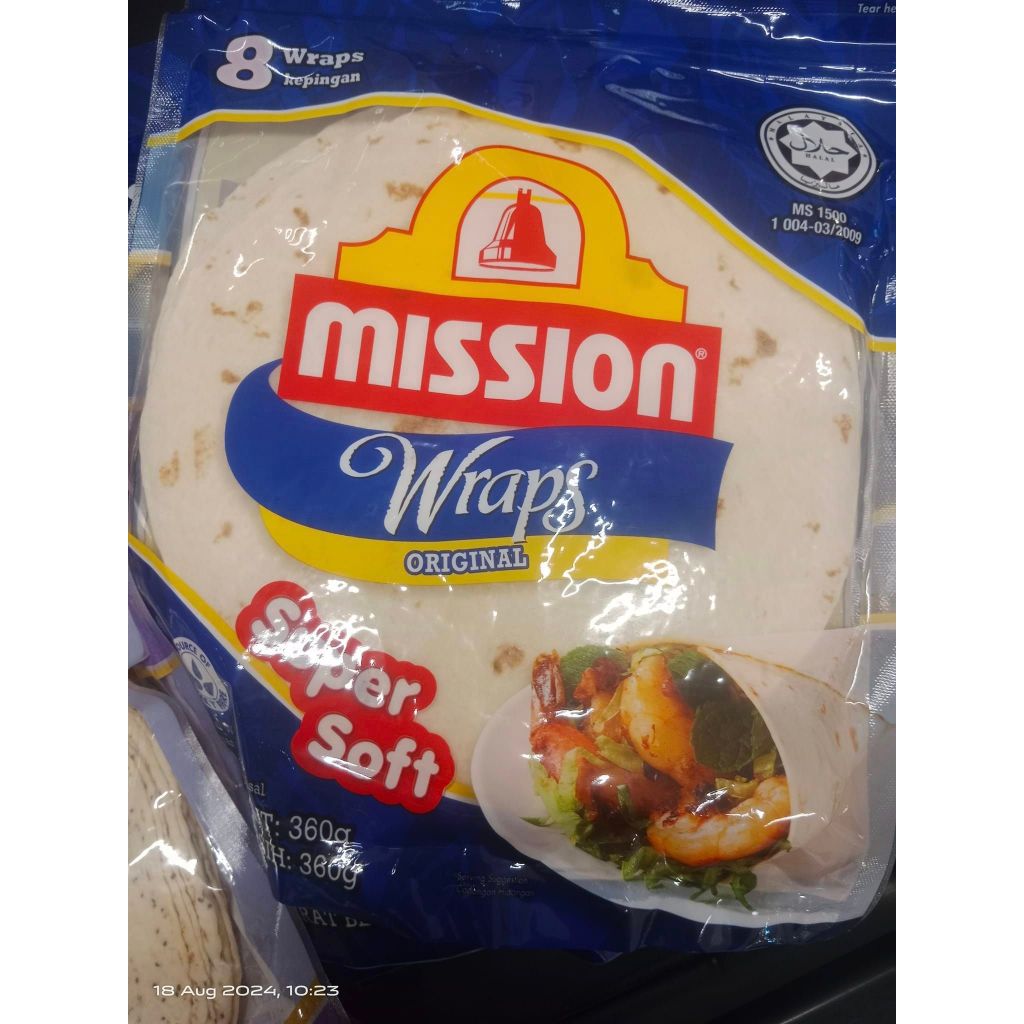 MISSION Plain Flour Wraps - 8 pack 360g TORTILLA STYLE