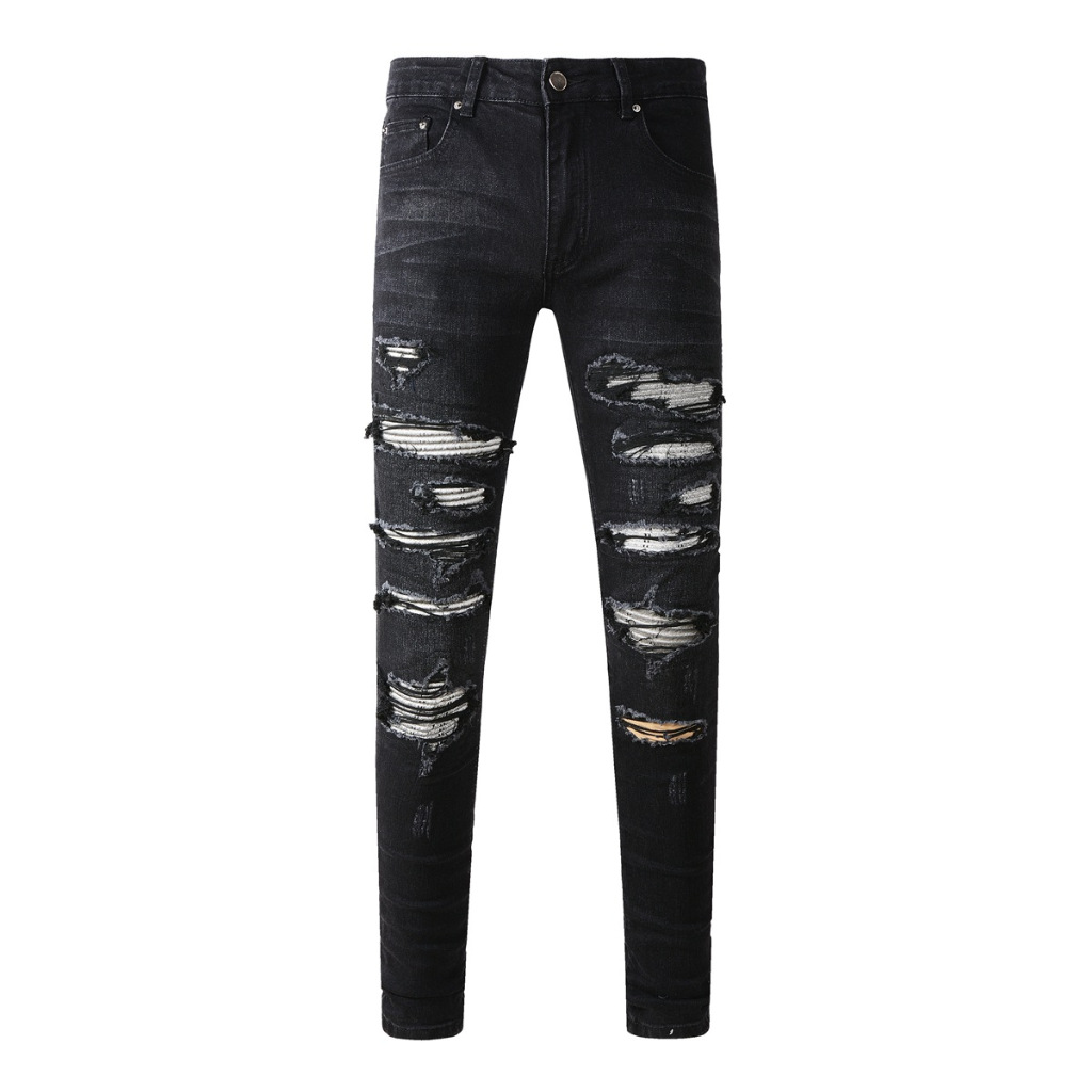 AMIRI black small straight hole patch tight slim fit jeans