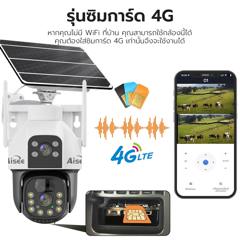 กล้องวงจรปิดโซล่าเซลล์ 4Gใส่ซิม กล้องวงจรปิด 4K กล้องวงจรปิดไร้สาย CCTV Solar ไม่มีเน็ตก็ใช้ได้