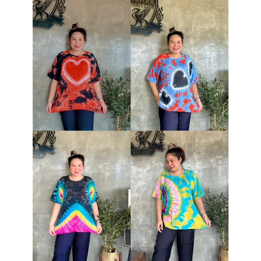 เสื้อมัดย้อม อก 52 คอกลมแขนสั้น เสื้อสาวอวบ ผ้าแบมเบิร์ตสปัน