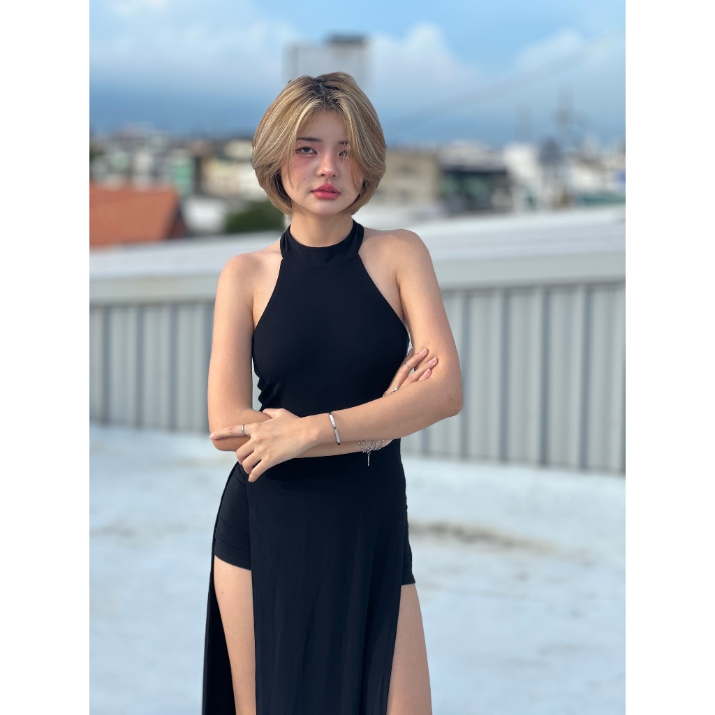 warm_wears - Prissy Dress - ww01 พริสซี่ เดรส รุ่นคล้องคอ แหวกยาวสูงถึงเอว 1 ชุดได้ 2 ชิ้น