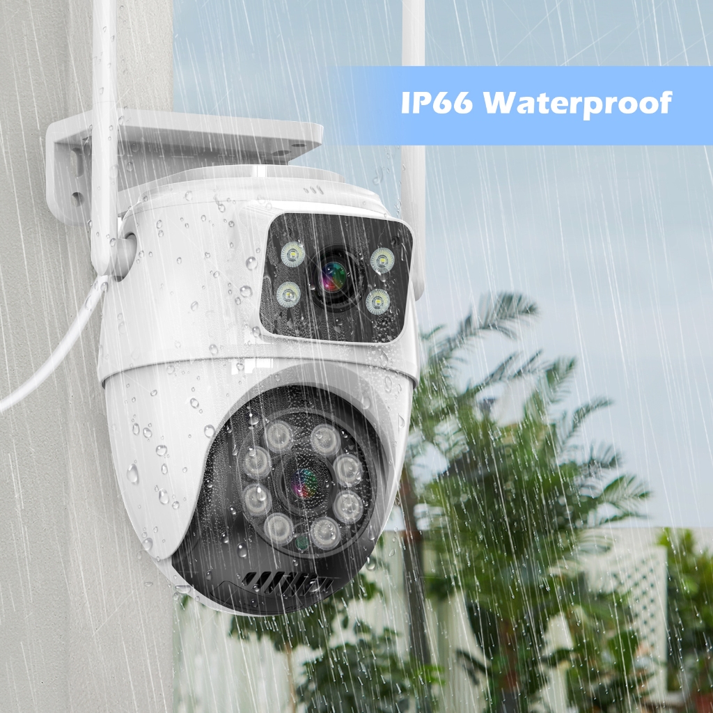 GUOANVISION 8MP 4K WiFi IC see กล้องวงจรปิดไร้สายกลางแจ้งความปลอดภัยกันน้ำป้องกันหน้าจอเลนส์คู่สี Night Vision
