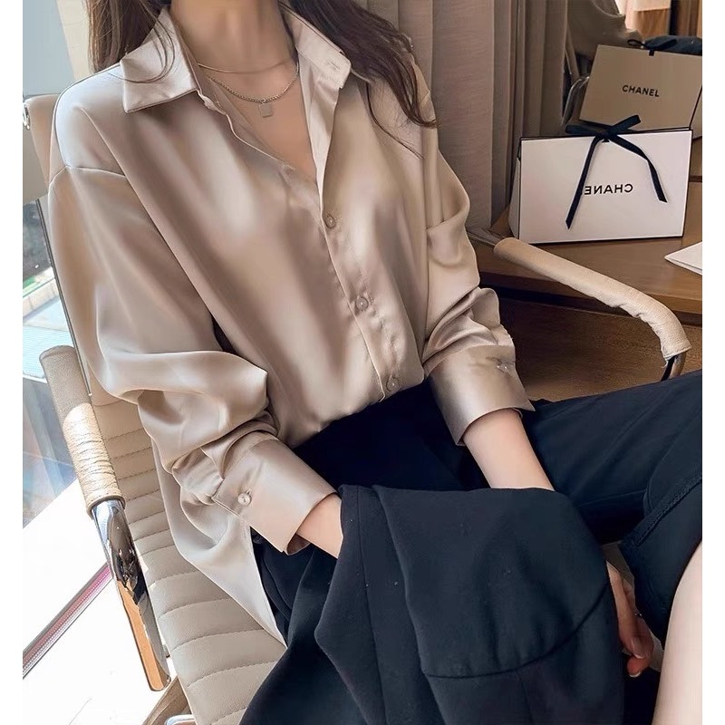 เสื้อเชิ้ตแขนยาวผ้าซาตินสไตล์เกาหลี ใส่ทำงานสบาย: รีวิวเสื้อเบลาส์ผู้หญิง
