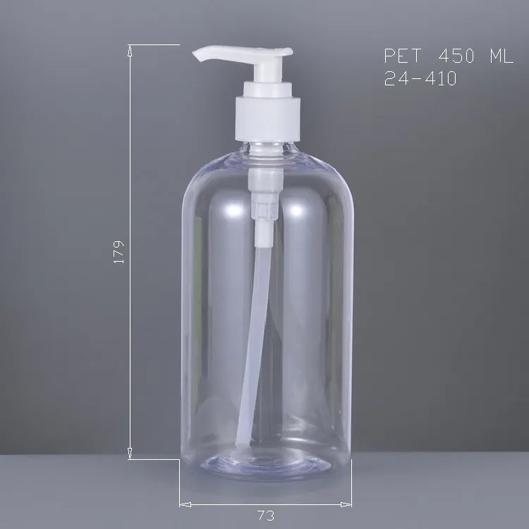 ขวดปั๊ม450ml หัวปั๊มสีขาว ขวดพลาสติก ขวดปั๊มใส ขวดPTEพร้อมหัวปั๊มปากแบน450ML