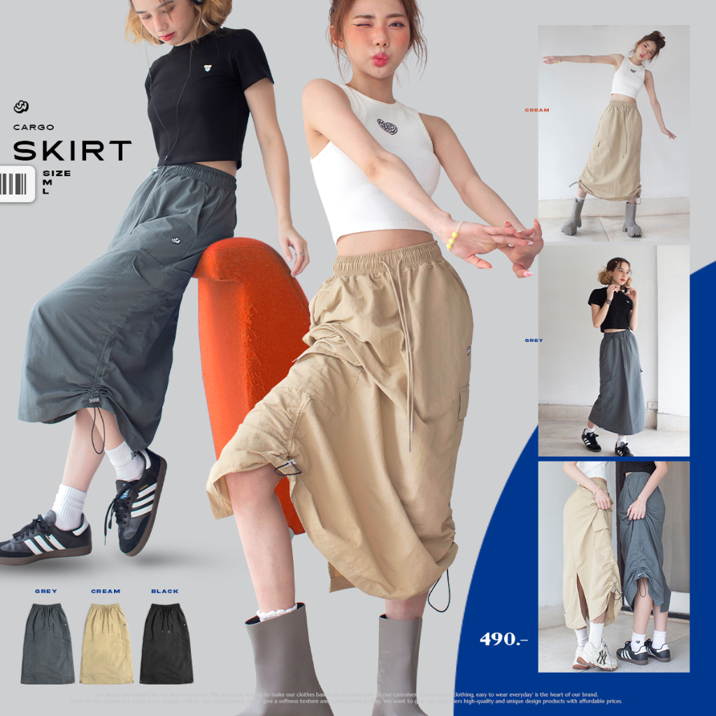 ✧พร้อมส่ง✧ กระโปรงยาว CARGO SKIRT “SHOUWA” (ผ้าไนล่อนพิเศษ)