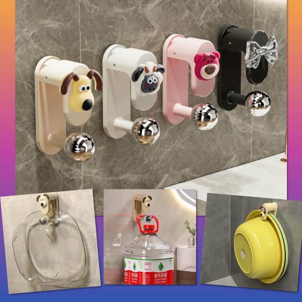 🌈 ตะขอ แขวน สูญญากาศ แบบหมุน ไม่เจาะผนัง ติดผนัง แขวนของ จัดระเบียบ เก็บของ ครัว ห้องน้ำ ยึดเหนี่ยวแรงสูง 🌈