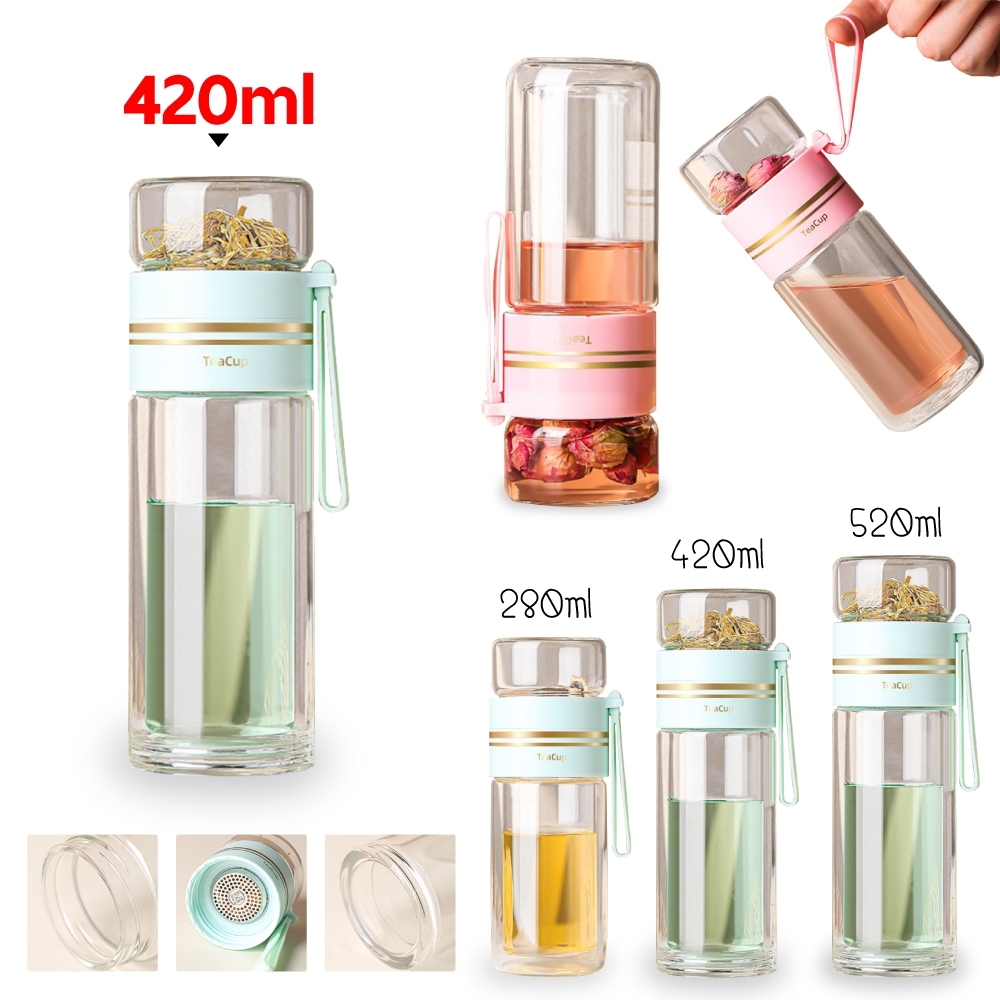 พร้อมส่งในไทย กระบอกน้ำกรองชา ขวดแก้วกรองชา กระบอกชา กระบอกกรองชา Double Wall Glass