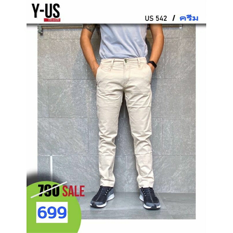 [**ส่งฟรี-ไม่ต้องใช้โค๊ด] US-542/2 กางเกงชิโน เนือผ้าคุณภาพสูง นุ่มยืดมาก(USแท้) สินค้าคุณภาพจากไทย 