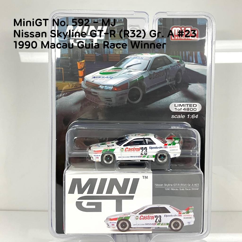 MiniGT  📌 No. 592-MJ 📌  Nissan Skyline GT-R (R32) Gr. A #23 1990 Macau Guia Race Winner/ Blister pac